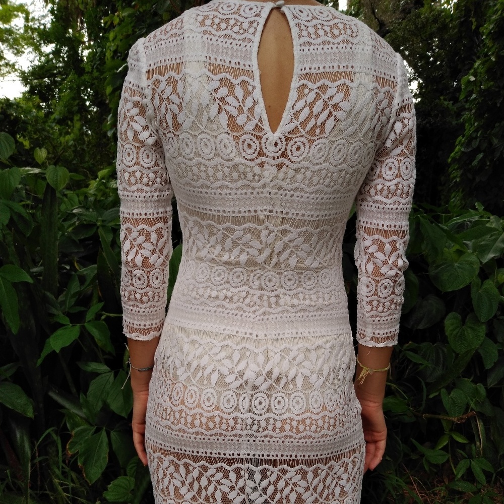 Vintage White Lace Fringe CoverUp Dress - Picture 4 of 7